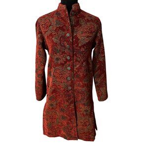 VTG Chico's Design Tapestry Coat Size 0 Small Floral Brocade Boho Artsy Jacquard